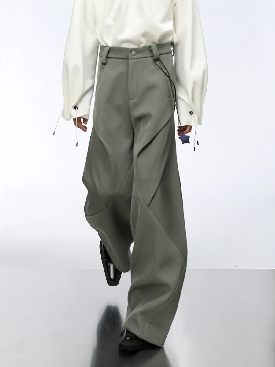 

Futureboy American Sle Pleated arkline Design Casual Pants Men Women Slimming Unique Trendy 3D Tailoring Straight Leg Pants