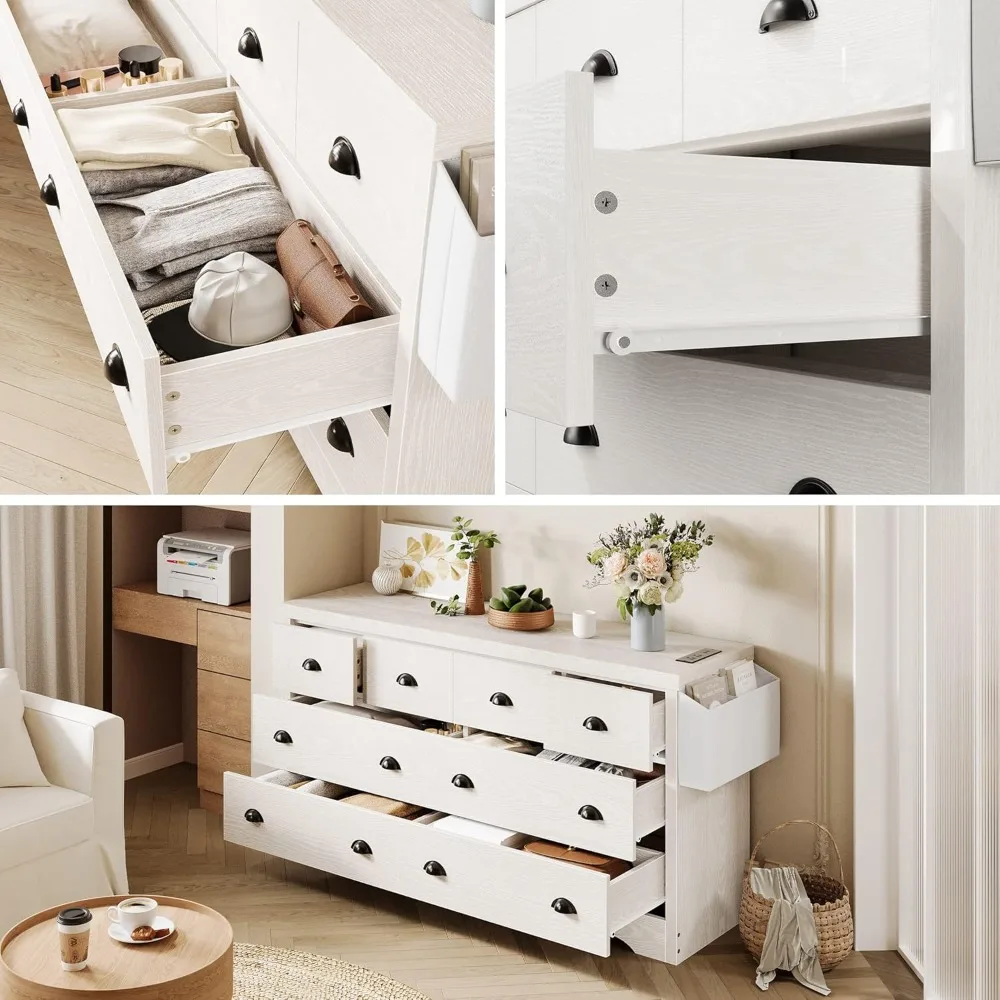 خزانة خشبية ذات 8 أدراج مع قاعدة شحن وحقيبة تخزين وصندوق لغرفة النوم وغرفة المعيشة والقاعة