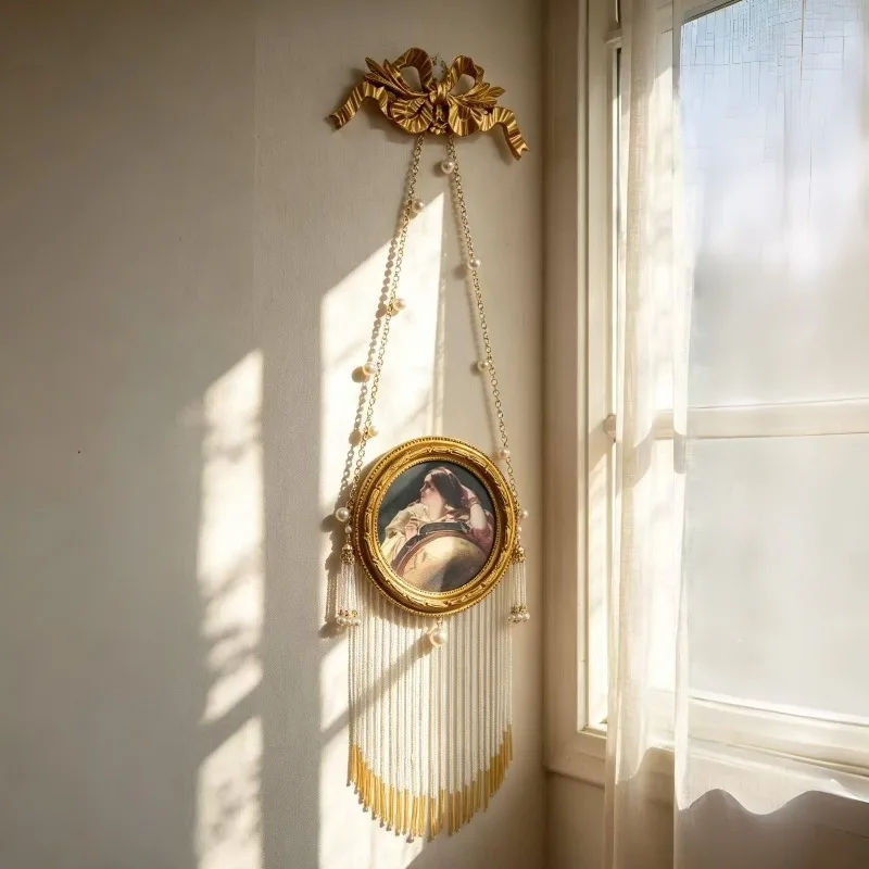 

French Home Decoration Antique Home Bow Hanging Picture Pearl Fringe Pendant Bedroom Wall Hanging Декор Для Дома Decoração