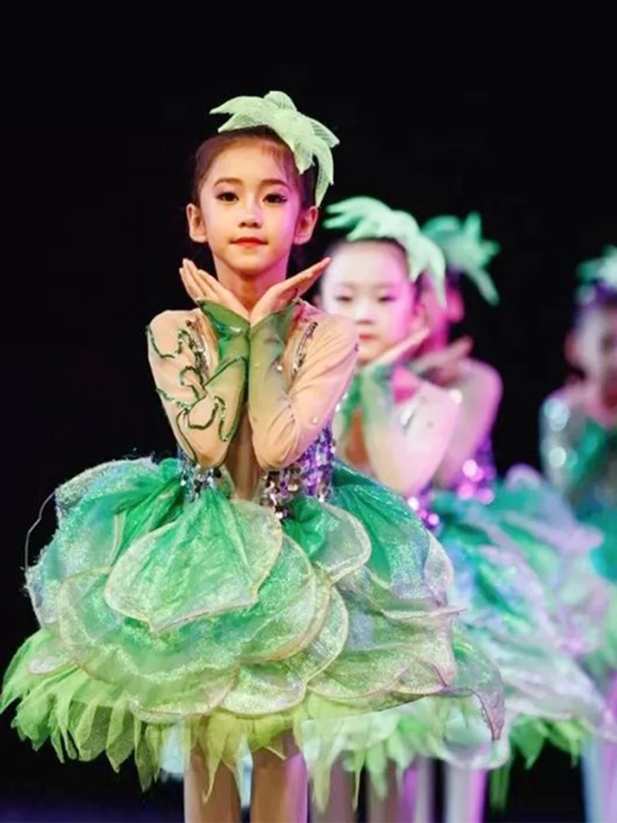 Children's Latin dance jasmine dance performance costume girl Pengpeng skirt gauze skirt children's performance costume