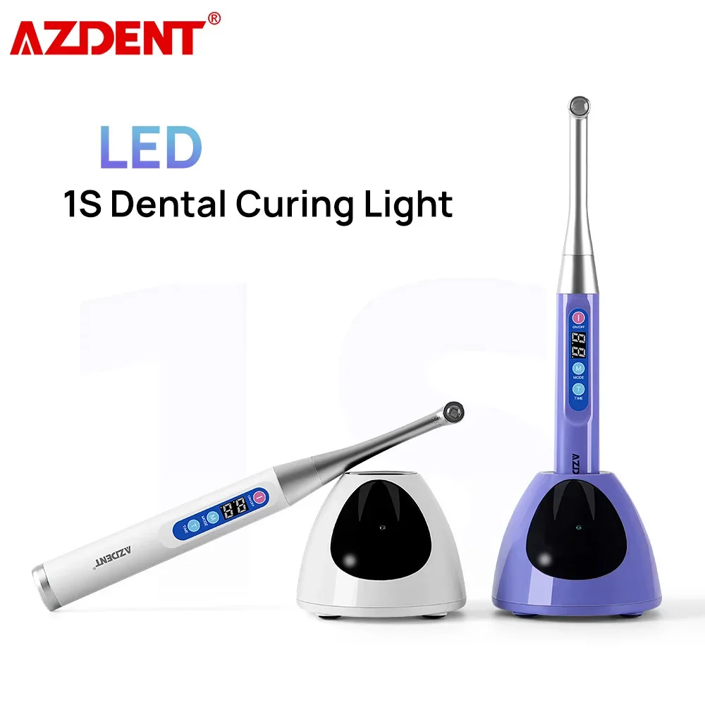 AZDENT Cordless Led Dental Curing Light 1 Second Blue Light LED Cure Lamp 2400mW/cm2 3 Modes Wave length 440nm-480nm