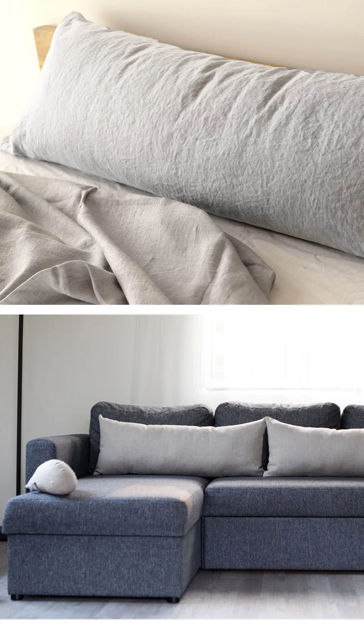 Doppelter langer Kissenbezug, 100 % reiner Leinen-Kissenbezug, Euro-Sham für Bett, Umschlag-Kissenbezug in Sondergröße, antibakteriell, milbenhemmend – Detail 6