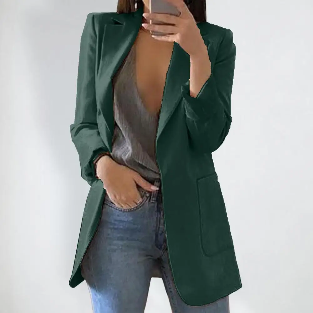 Fashionable Women Suit Coat Elegant Women's Suit Coat with Lapel Pockets for Business Office Lady Outwear Slim Fit Solid Color