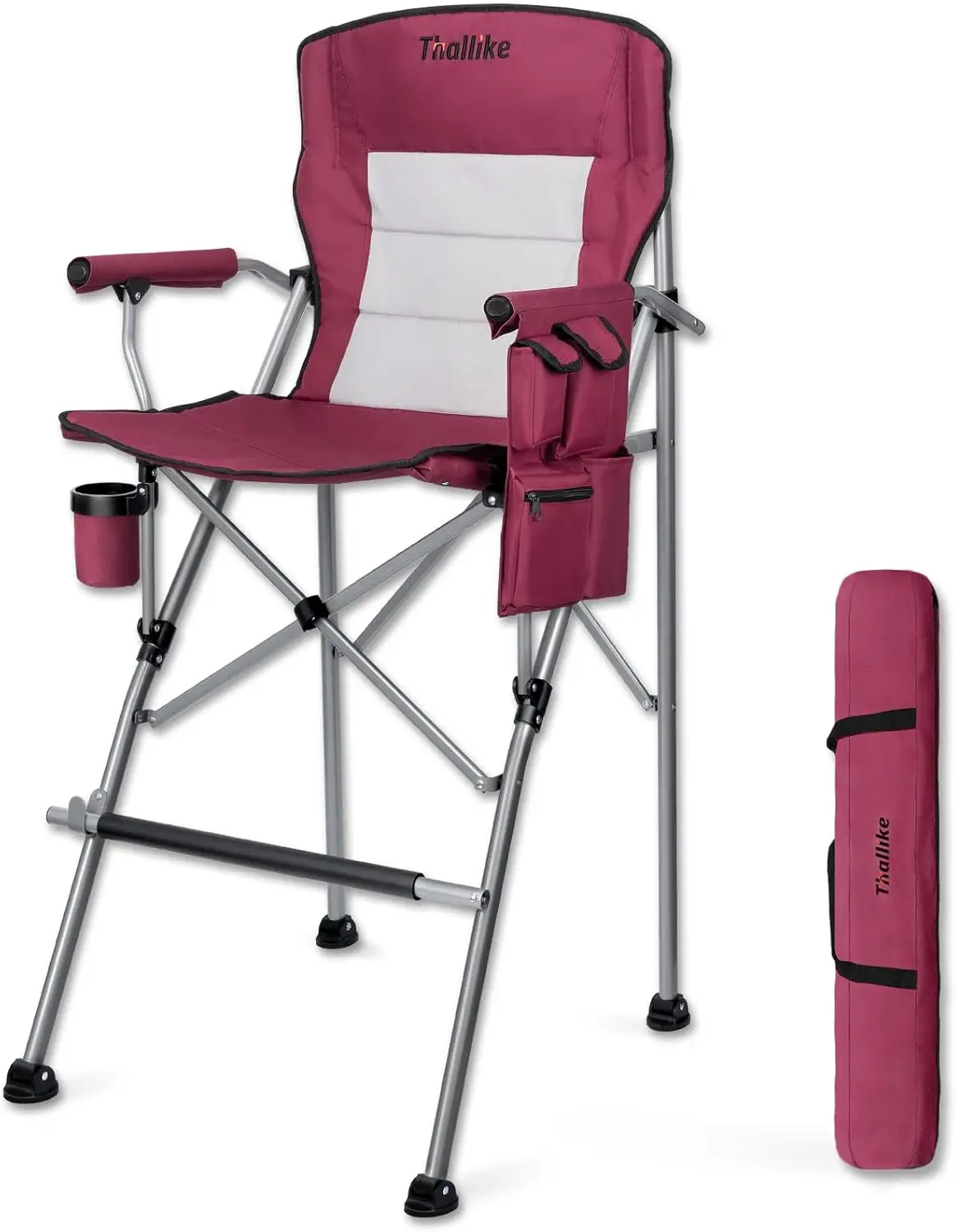

Foldable Directors Makeup Salon High Chair - Portable Camping Bar Height Folding Photoshoot Chairs with Stroage Bag