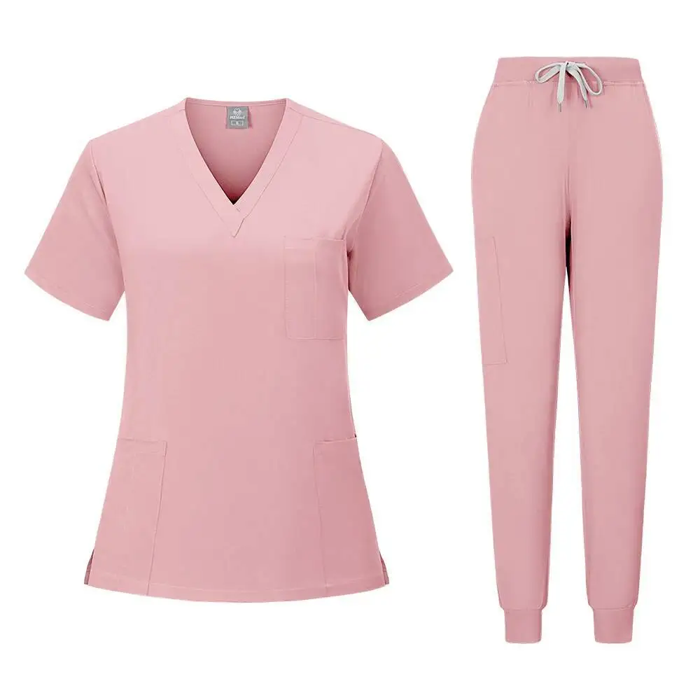 Nieuwe Scrubs Set Medische Uniformen Stretch Scrub Tops Met Zakbroek Verpleegstersuniform Arts Chirurgie Overalls Schoonheidssalon Werkkleding