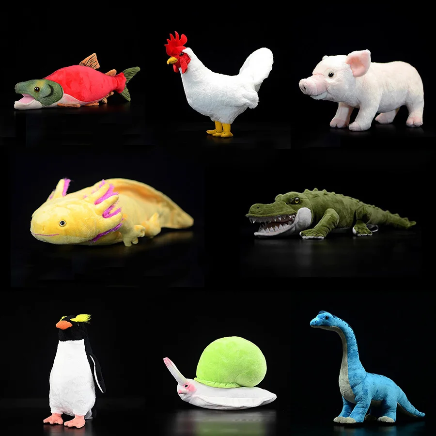 Lifelike Yellow Axolotl Plush Toy Soft Brachiosaurus Pig Rooster Sockeye Salmon Stuffed Animal Gift for All Ages