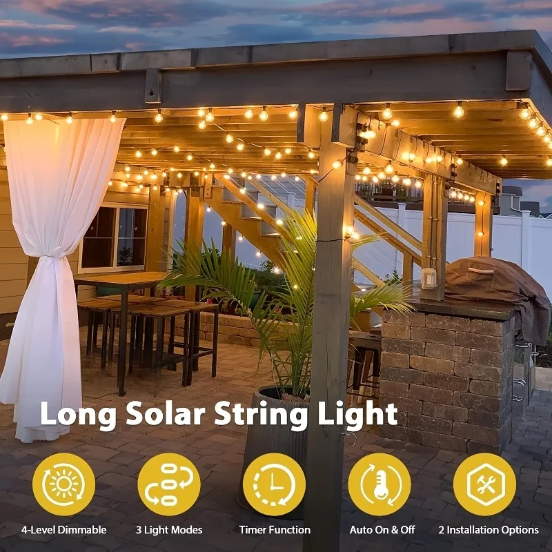 64FT G40 Solar Powered Dimmable String Lights - Remote Controlled, Waterproof Patio Lights with LED Edison Bulbs for Outdoor Backyard Porch, Perfect for Patio, Backyard, Fence And Holiday Celebrations