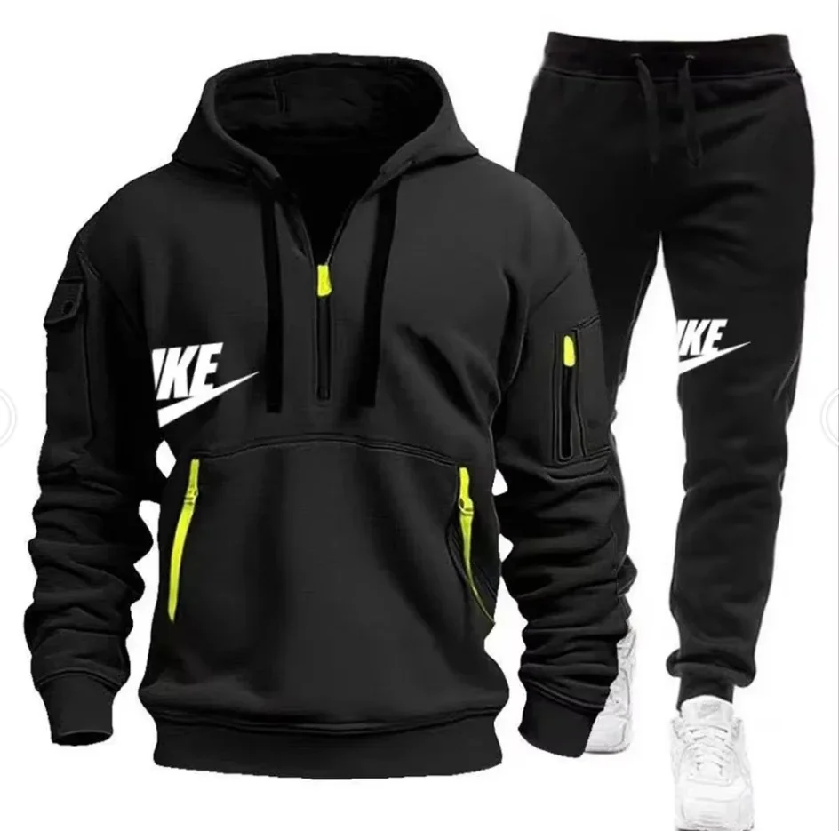 2026   New autumn and winter men's long-sleeved pullover hoodie + pants 2-piece fashionable outdoor running men's sportswear set image 6