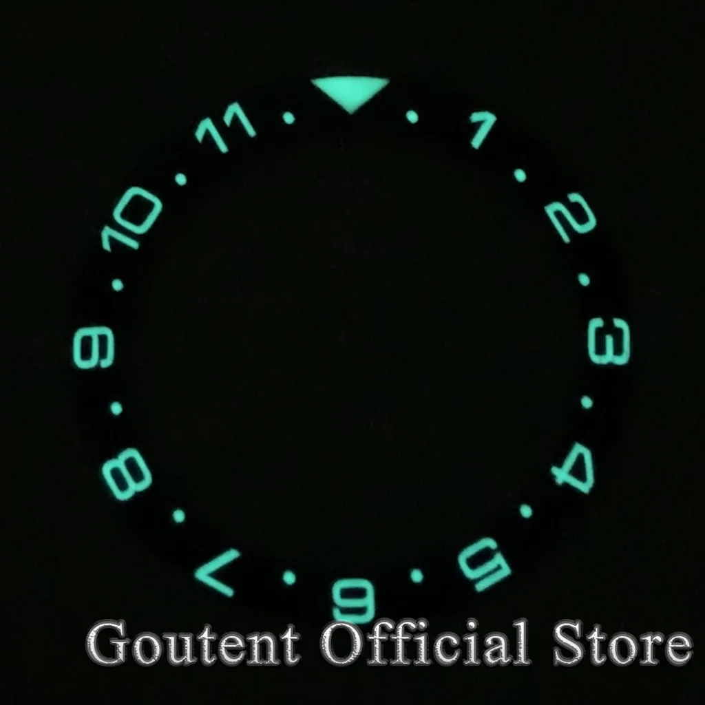 Goutent 38mm Blue Black Bezel Insert 12H Dual-Time C3 Super Green Blue Luminous Ceramic Bezel Watch Parts