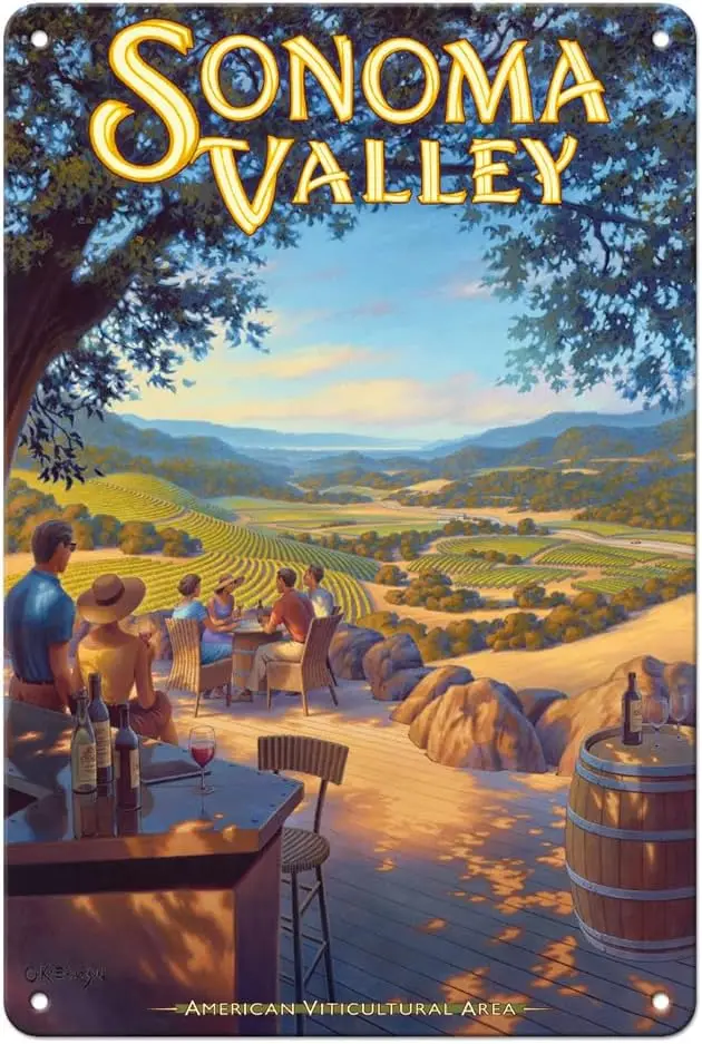 nom Vlley Wneres - Kunde Fmly Estte - Clforn Vneyrds Wne Country rt by Kerne Erckn - 8 x 12 nch Vntge Metl Tn Sgn