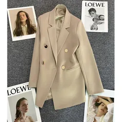 Elegante Büro Damen Luxus Blazer Herbst Klassische Langarm Solide Zweireiher Koreanische Mode Outer Weiße Blazer