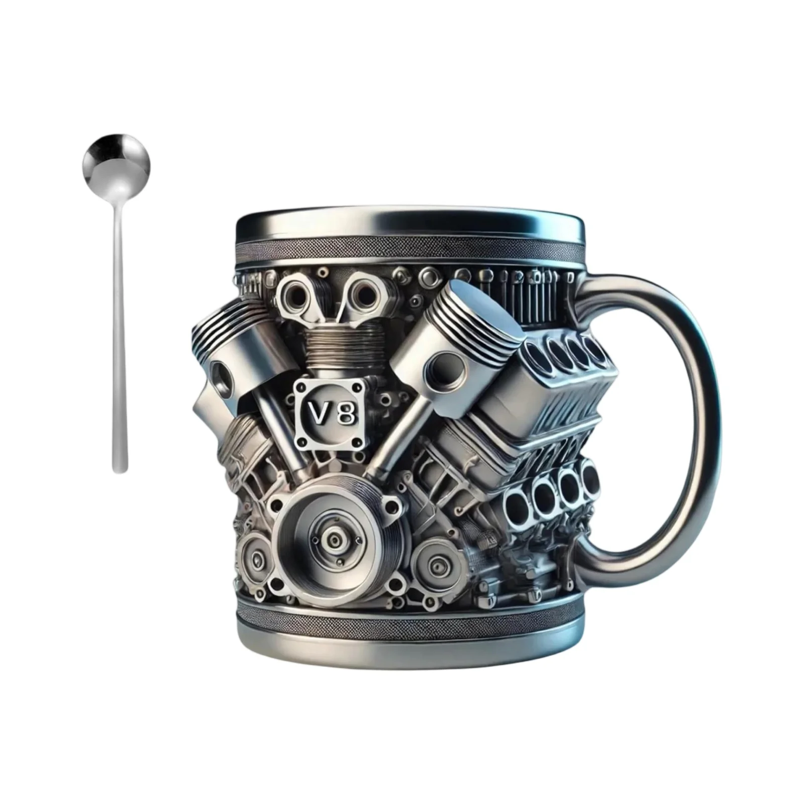 

Personalized Stainless Steel Cup Creative 3D V8/V6 Engine Design Coffee Mug Durable Double-layer Insulation for Car Enthusiasts