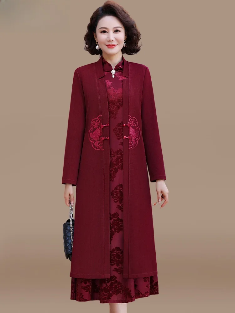 

Свадебный комплект: модный женский наряд свободного кроя из полиэстера с пуговицами, средней длины, весенняя коллекция