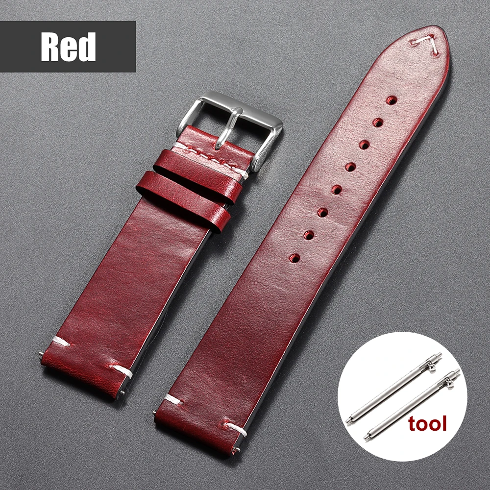 18mm 20mm 22mm Vintage Olie-Wax Lederen Horreband 19mm 21mm 24mm Universele Gestikte Runderleren Band voor Seiko voor Omega Horreband