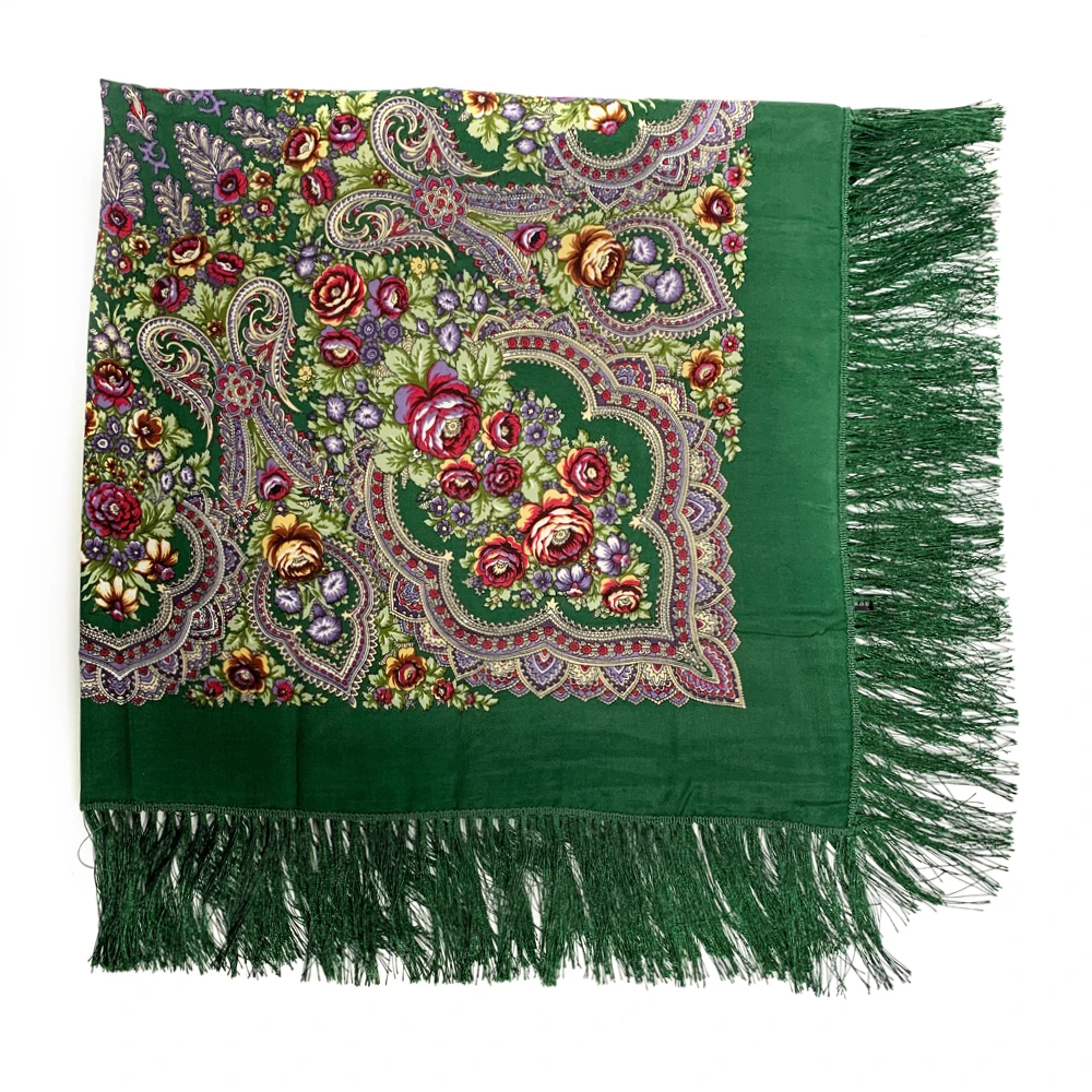 135*135cm Russian Floral Printed Square Scarf Women Ethnic Fringed Bandana Shawl Babushka Handkerchief Blanket Head Wraps