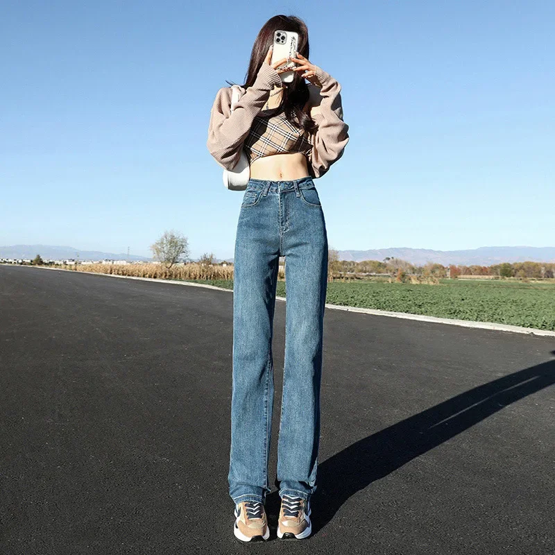 2022 spring new women's loose and thin high waist wide leg jeans