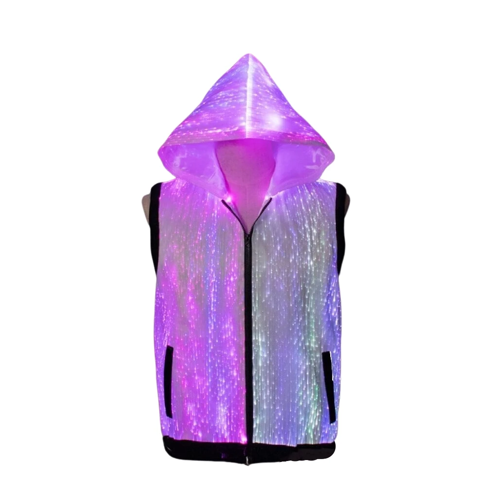 LED Optical Fiber Costume Set Glowing Vest Jacket with Mask for Stage Performance DJ Rave Party Wear