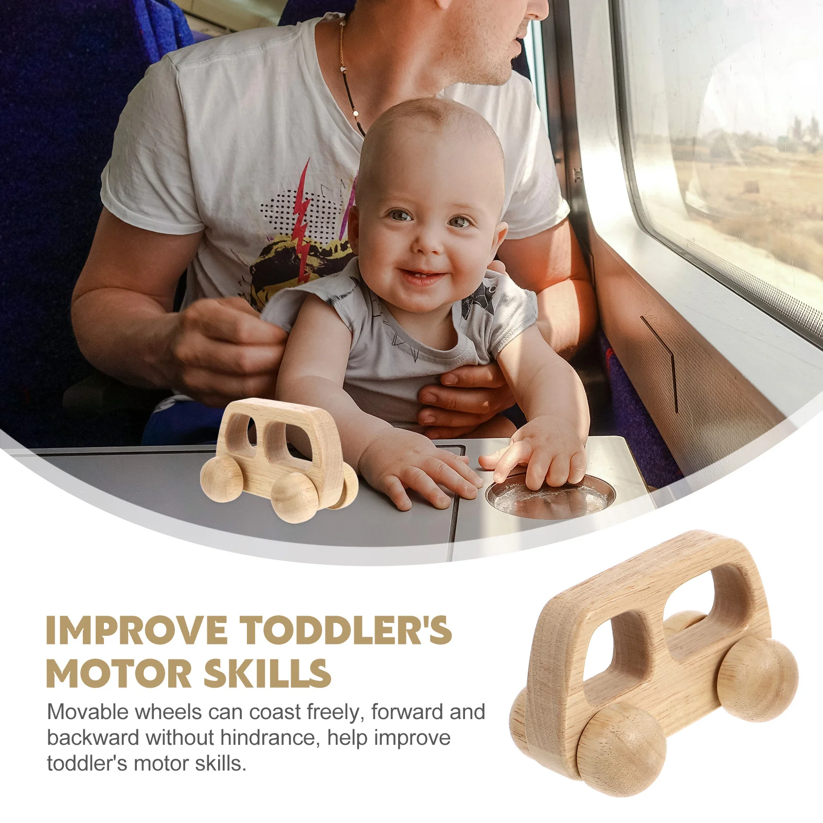 

2Pcs Baby Push Car Premium Rubber Wood 360 Degree Polished Safe Smooth Edges for Hand-Eye Coordination Development Sensory Skill