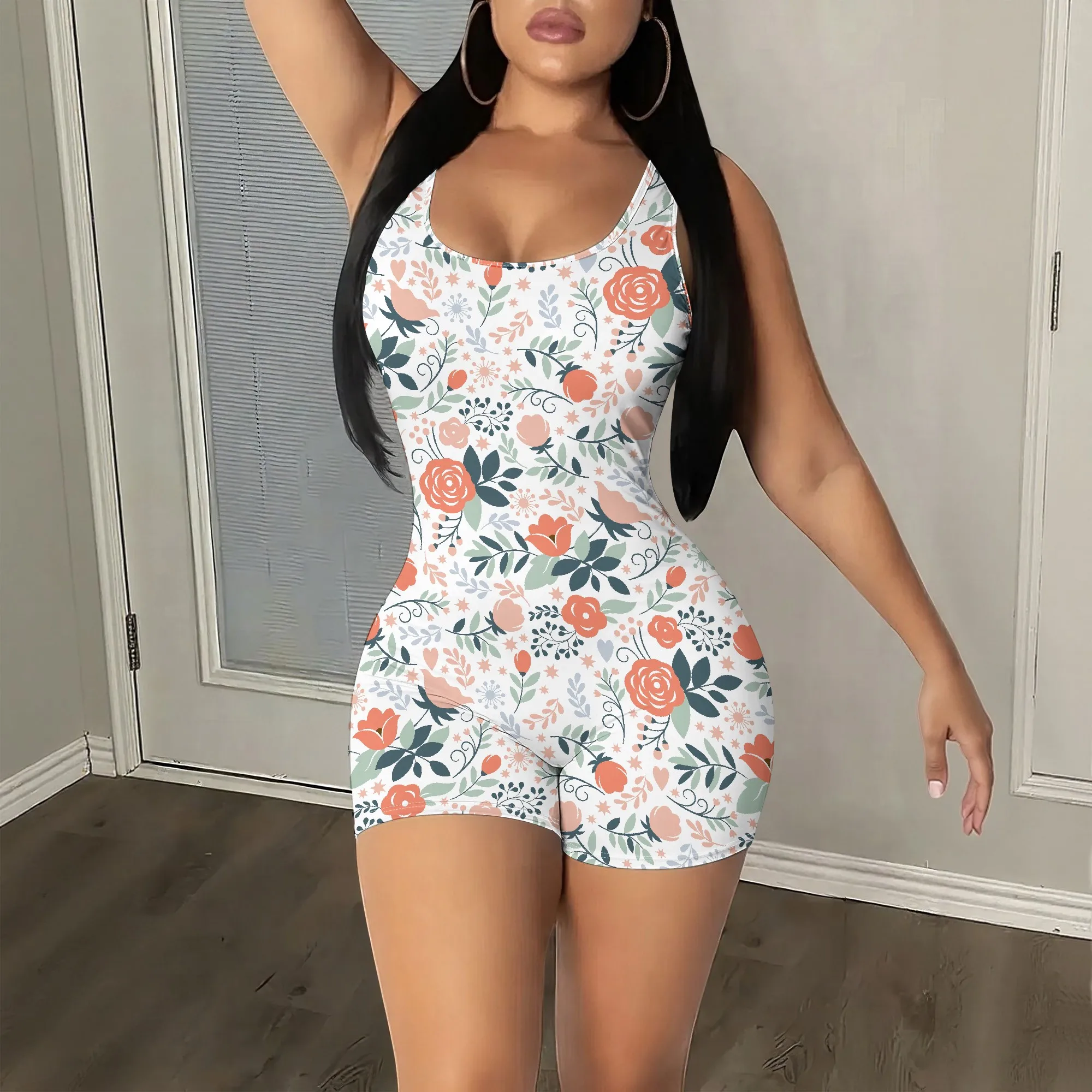 

Floral Romper, Sleeveless Playsuit, V-Neck Jumpsuit, Summer Shorts Set, Beach Vacation Outfit for Women, S-2XL