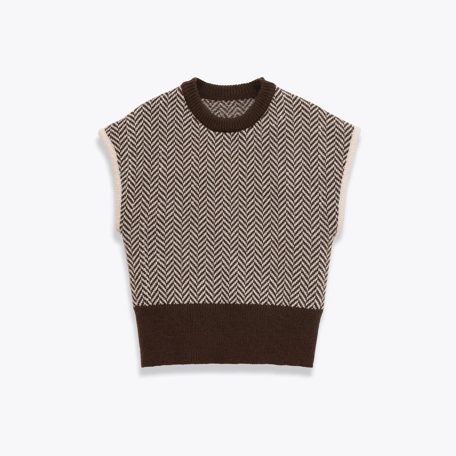 

European and American 2025 Autumn New Women's Clothing Style Simple Round Neck Herringbone Knitted Tank Top