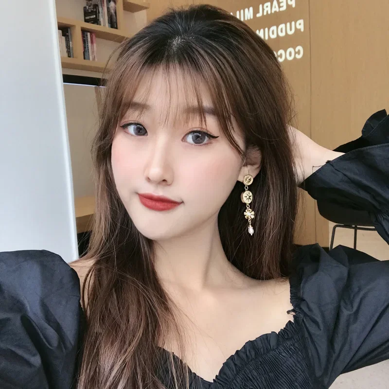 بارد الذهب اللون هندسية جولة زهرة شرابة كليب على الأقراط كوريا نمط جديد الأذن كليب طويل اللؤلؤ قلادة الأقراط لا ثقب #5