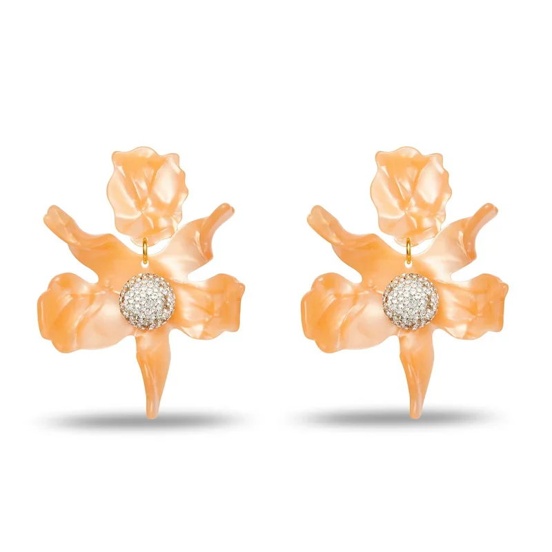 niche light luxury personalized fashion lily soft pottery full of diamonds three-dimensional flower large stud earrings