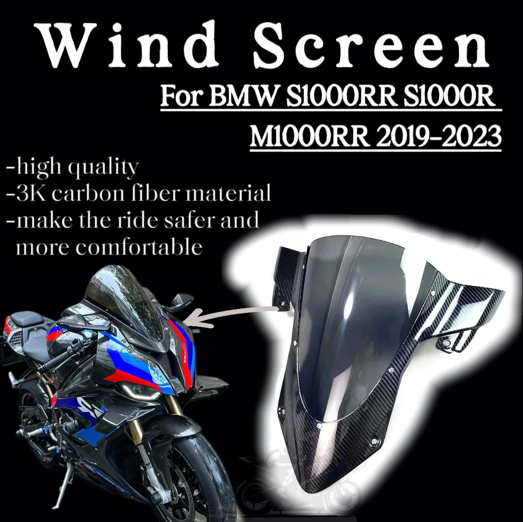 Motos accessories Enhanced sporty windshield For BMW S1000RR S1000R M1000RR 2019-2023 100% 3k DryCarbon Fiber Moto WindScreen