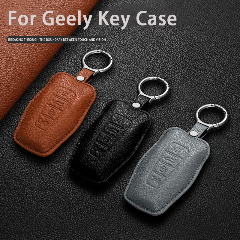 Leather Car Smart Remote Key Case Shell For Geely Emgrand 7 GX3 Atlas GS NL3 Gili EX7 GT Monjaro Boyue L PREFACE HAOYUE L ICON