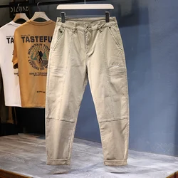 Casual Harem Pants Loose Fit Tapered Khaki Gray Striped Patchwork Streetwear Trendy Men's Clothing Man Kpop Large Size 40