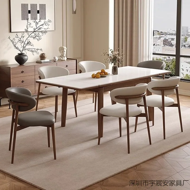 Y15- retractable rectangular solid wood rock slab dining table folding modern simple light luxury household small apartment