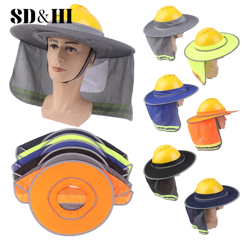 Hard Hat Sun Neck Shield Summer Helmet Mesh Sunshade High Visibility Reflective Hard Hat Shade For Outdoor Construction Worker