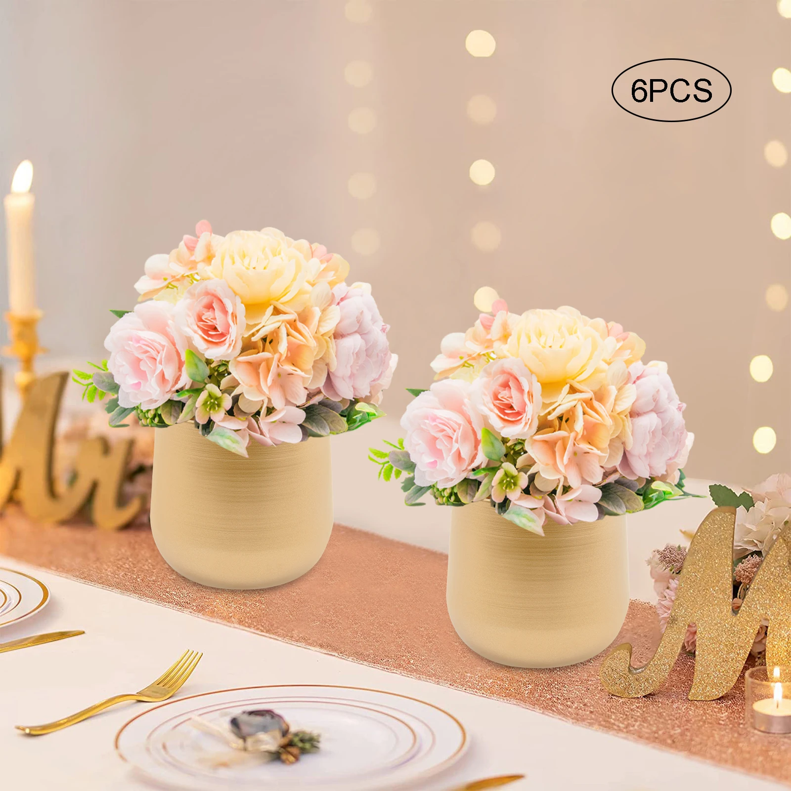 

Small Gold Vases, 6 Pcs Flower Trumpet Vase, Vintage Compote Vase Living Room Decoration