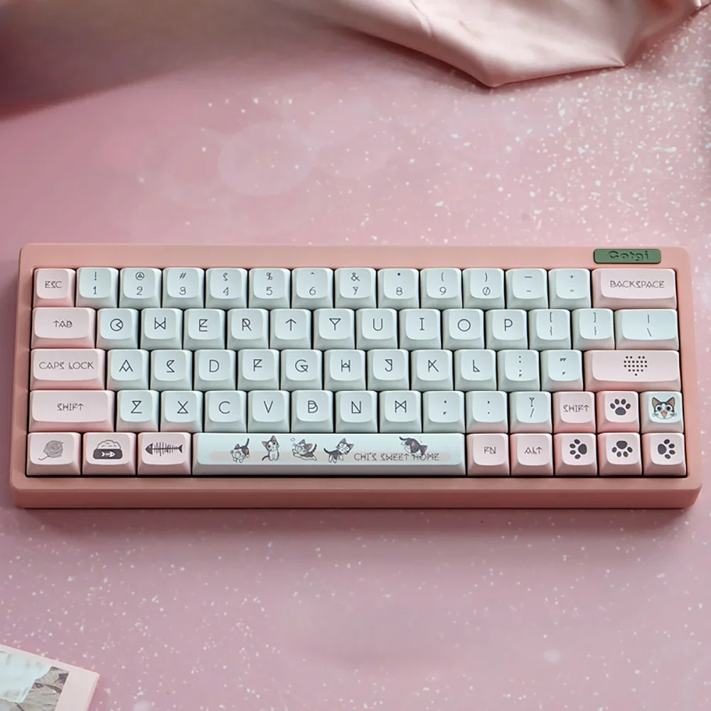 'Multifunctional  Profile Design Cartoon Manga Comic Japan Theme Meow Chi Chi's Cat Pink White Double Shot PBT Keycaps