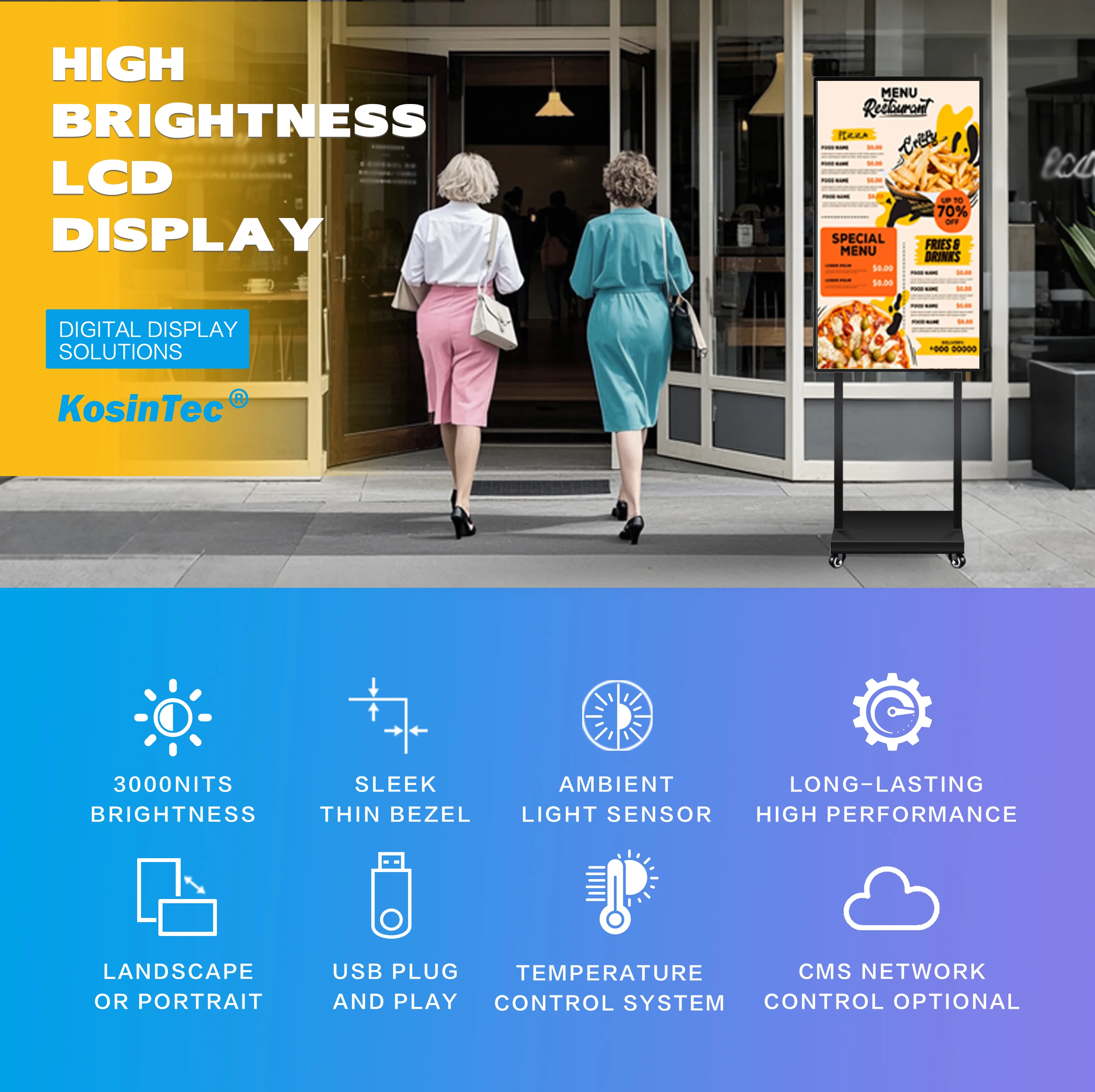High Brightness Dual Screen Display Hanging Advertising Retail Store Promotional Digital Signage Window Lcd Digital Display