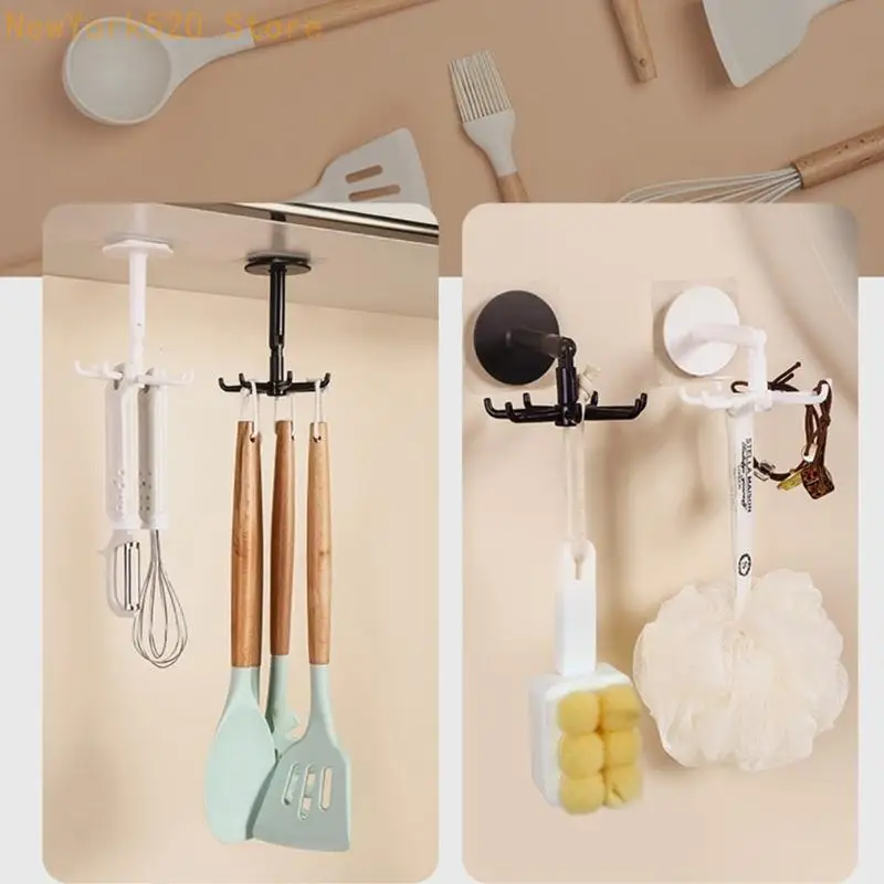 Space Saving 7 Claws Rotating Hook for Kitchen and Bathroom Plastic Hook N84C