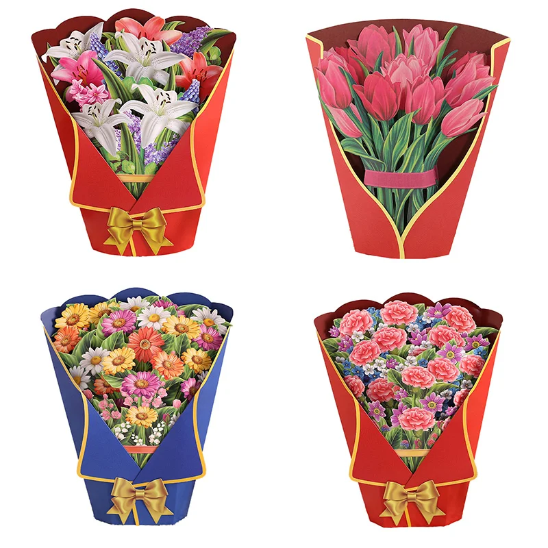 Flower Blossom Bouquet -Up Card 3D Flower Bouquet Cards Flowers Gift Greeting Card For Mother's Day A