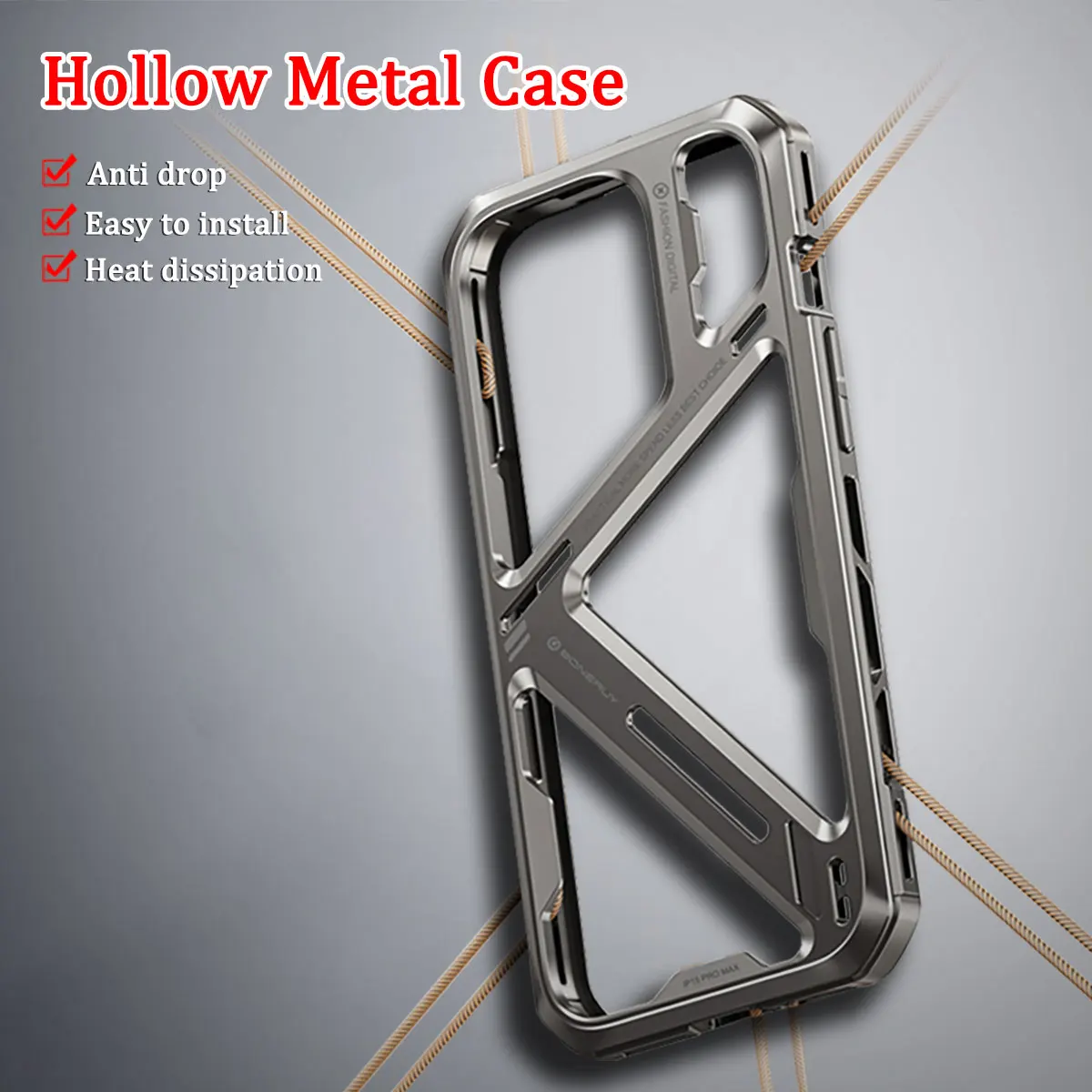 Luxury Removable Titanium Alloy Hollow Phone Case For iPhone 14 15 Pro Max Metal Shockproof Armor Shell Heat Dissipation Cover ﻿