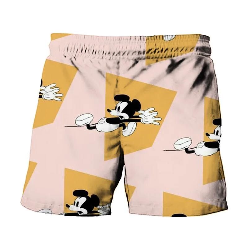 2024 Summer Harajuku New Disney Brand Cute Mickey And Minnie Anime Print Men\'s Swimwear Beach Shorts Fashion Casual Kids