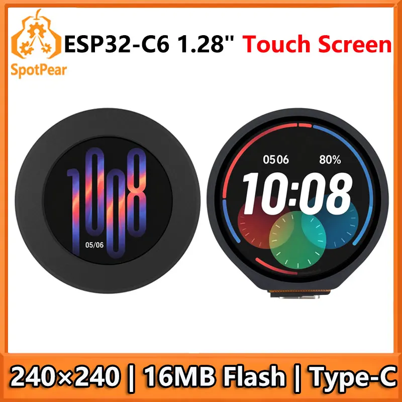 ESP32 C6 Development Board 1.28 inch LCD Touch Screen 240x240 CST816S SD card slot