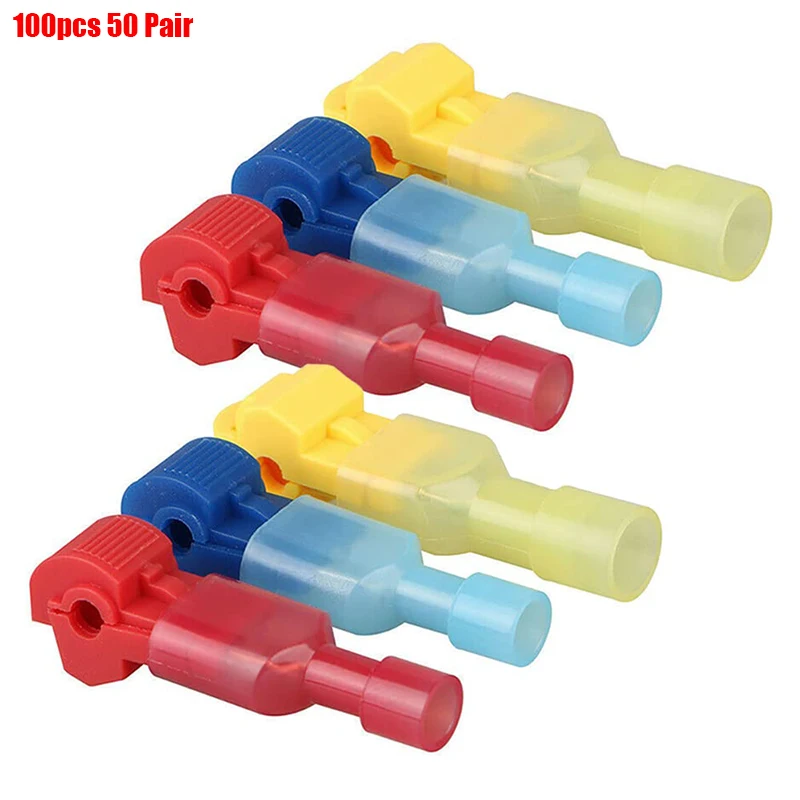 

100pcs T Tap Wire Connectors 22-10 AWG Quick Splice Electrical Wire Terminals Insulated Male Quick Disconnect Spade Terminals