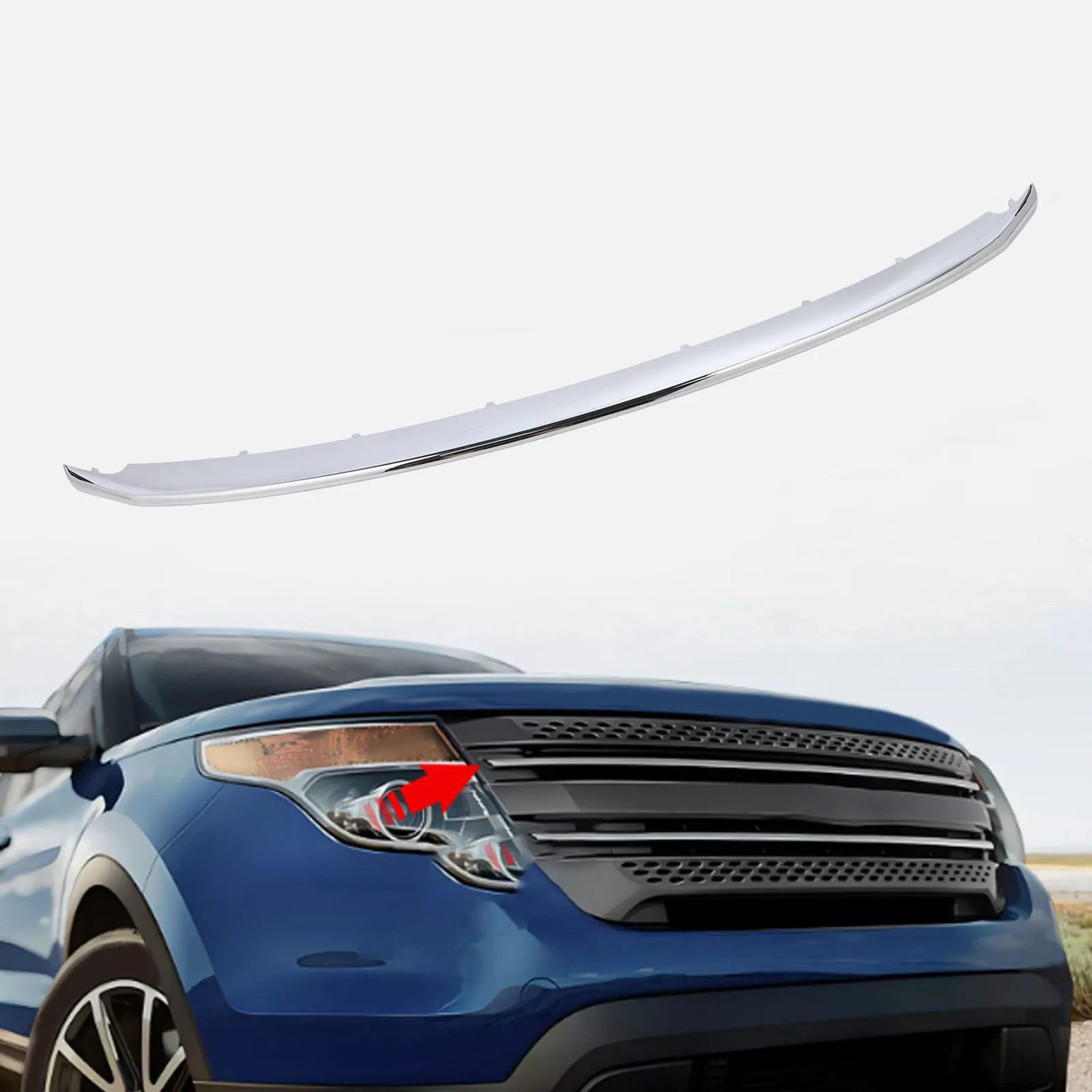 Garniture supérieure de calandre chromée, grille avant brillante, garniture de moulage pour Ford Explorer Base Limited XLT 8200 à 2011, BB5Z 2015 AA