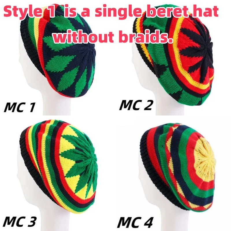 Unisex Braid Wigs Knitted Hat Jamaican Beanie Hats Hip Hop Cap Men Dreadlocks Wig Bob Marley Caribbean Fancy Dress Up Headwear