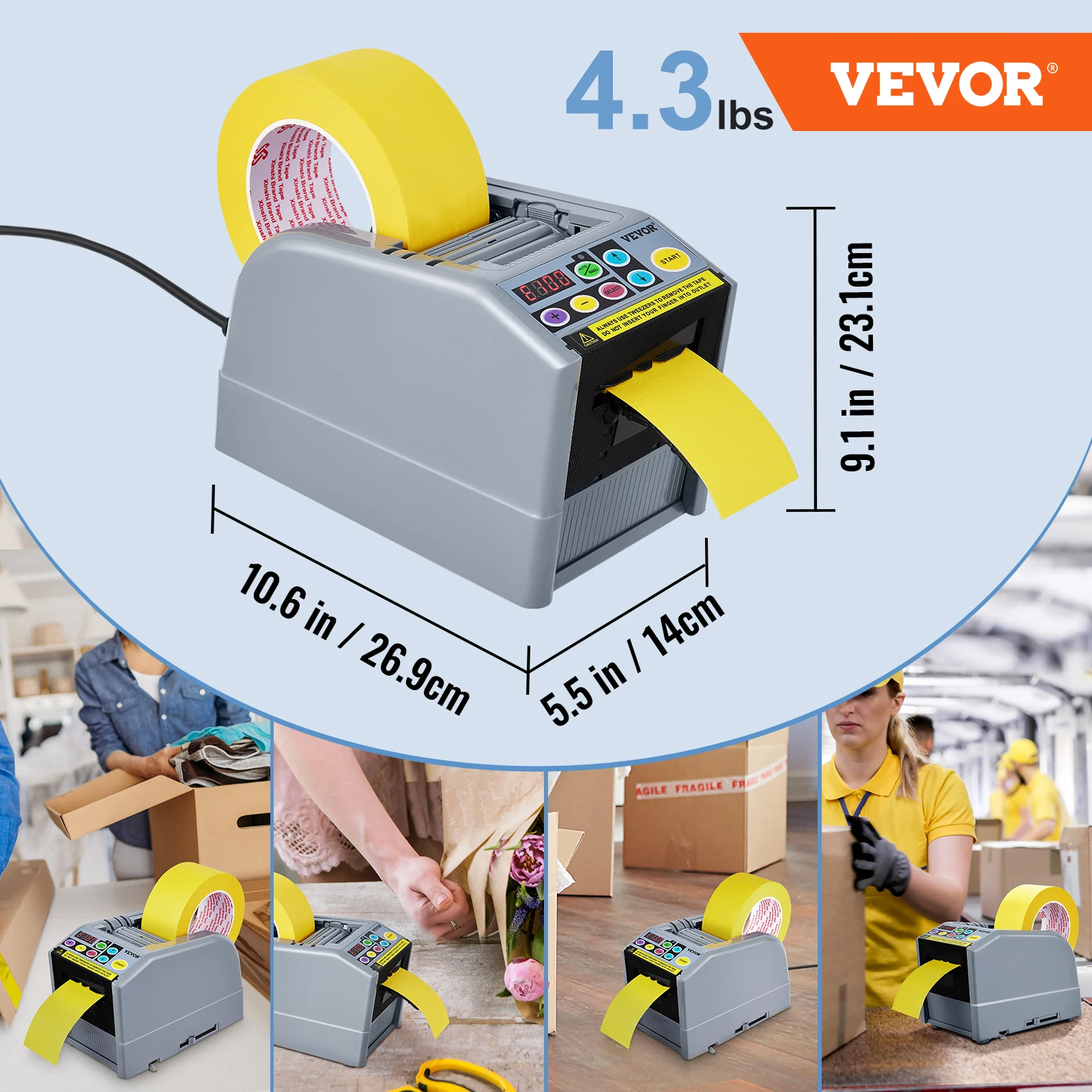 SucceBuy ZCUT-9 Automatische tapesnijmachine Papier snijdispenser 6-60 mm zelfklevende elektrische tapesnijder voor productpakket
