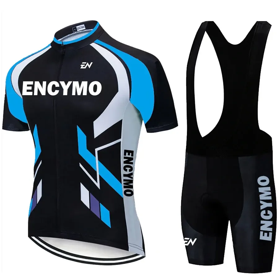 ENCYMO 2022 Cycling Jersey Sets Blue Bicycle Short Sleeve Cycling Clothing Bike Maillot Cycling Jersey Bib Shorts