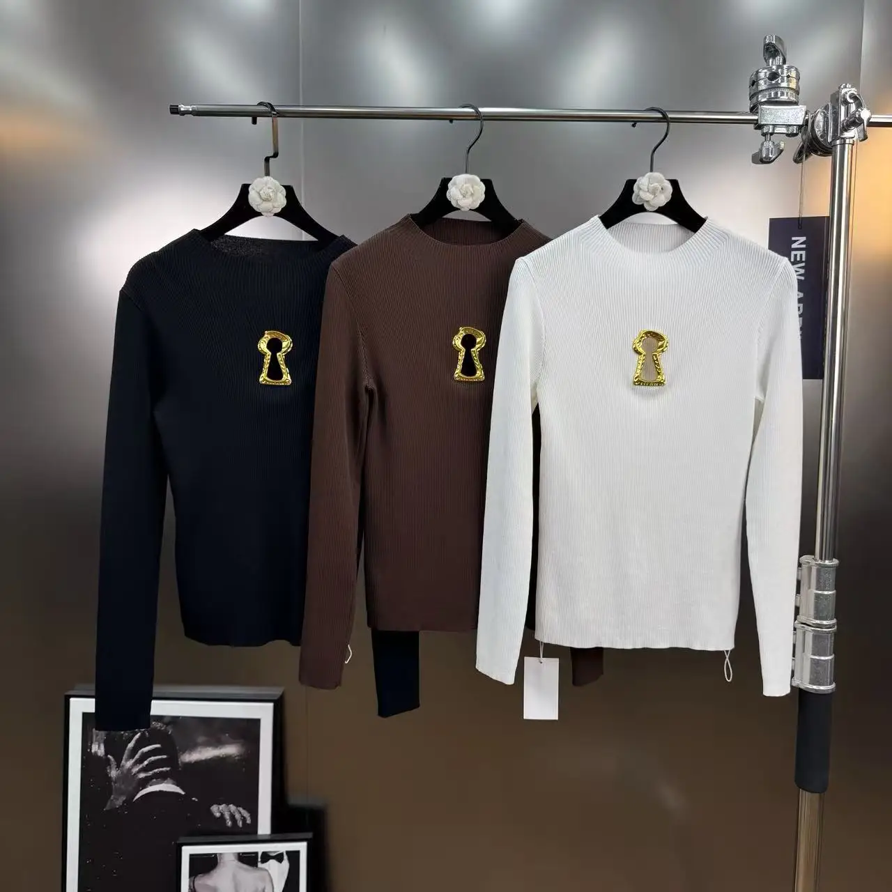 

New Fashion Slimming Stretchy Small Stand Collar Long Sleeve Hole Tops For Women Elegant Evening Party Birthday Night Club Top