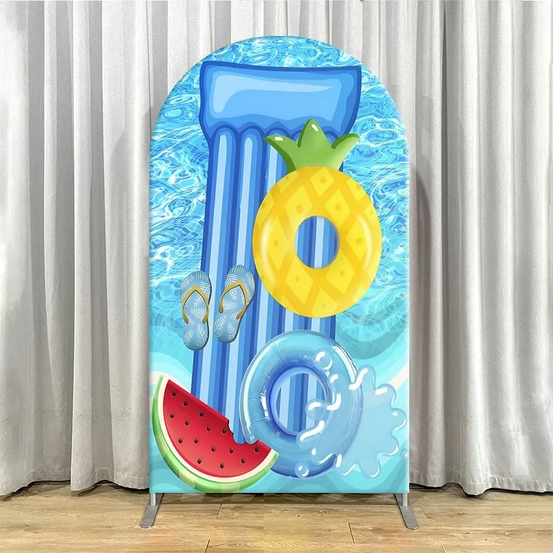 Arch Backdrop Cover Single Side Pool Flamingo Sun Floaties Tropical Flowers Party Decoration Photo Booth Background Event Props