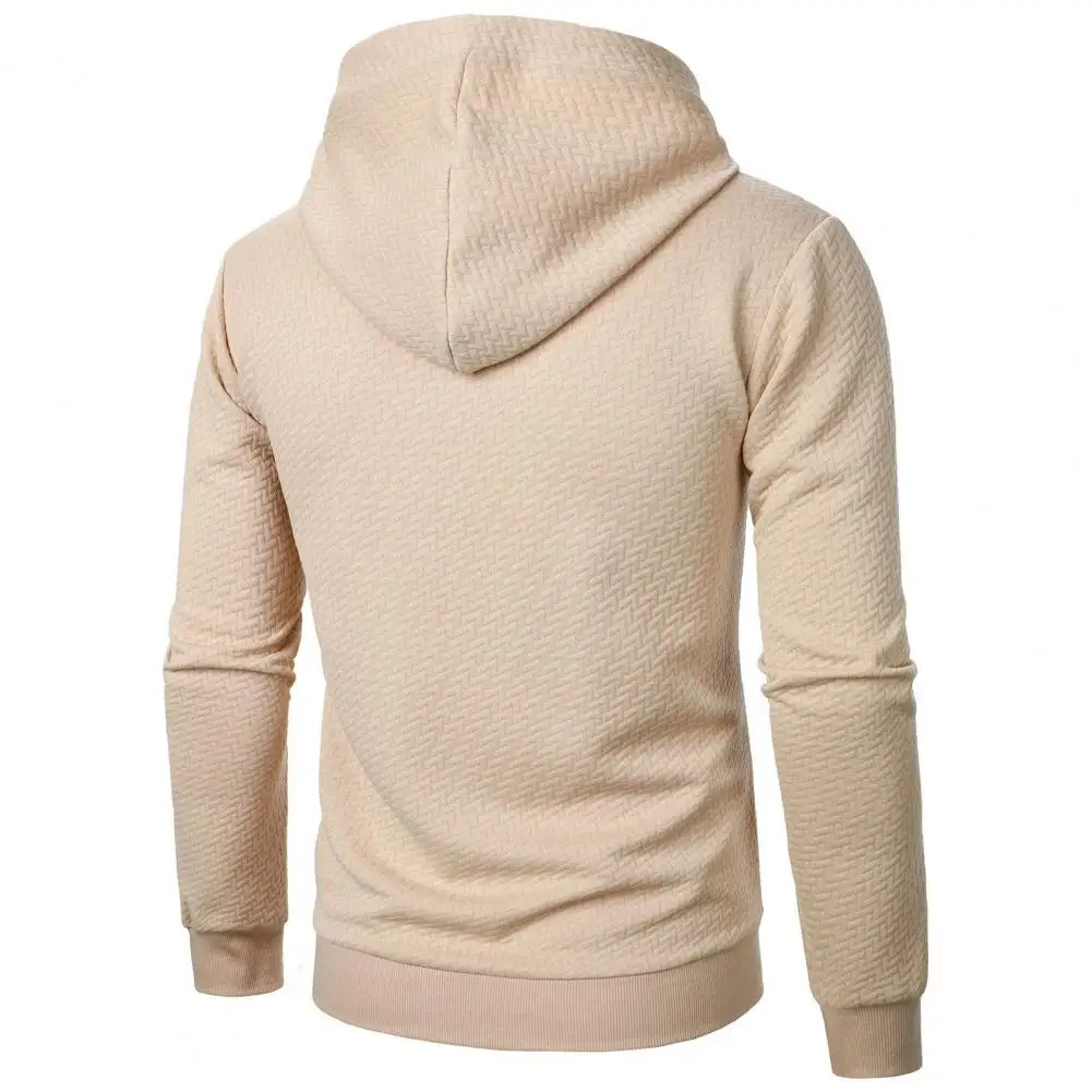 Men Sport Hoodie Men's Fall Winter Jacquard Hoodie with Drawstring Elastic Cuff Hem Solid Color Long Sleeve Casual for Daily