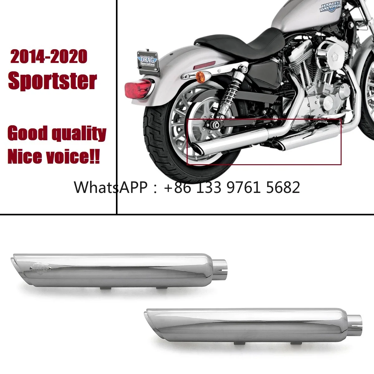 عرض ساخن لعام 2025 كاتم صوت عادم كروم للدراجات النارية لهارلي XL 1200X ثمانية وأربعون أنابيب قصيرة للرصاص سبورتستر حديد منخفض للغاية 2014