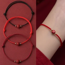Cinnabar Lotus And Titanium Bead Protection Lucky Red String Natural Cinnabar Protection Bracelet Gift