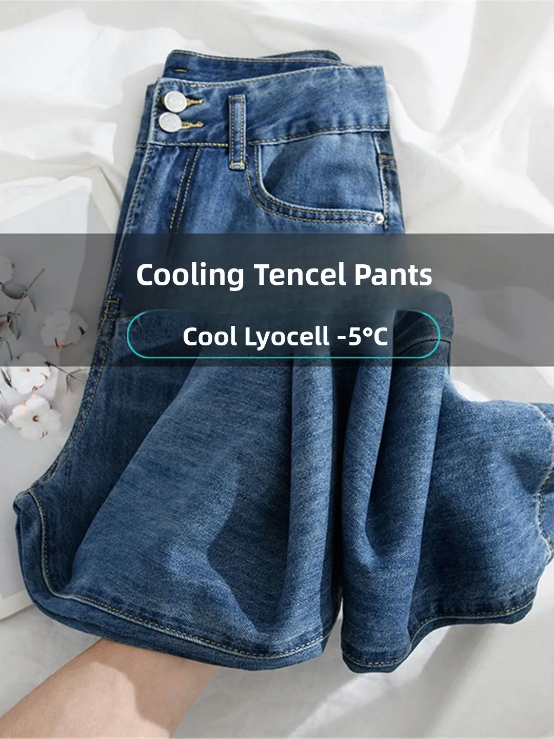 

Retro Slim Wide Leg Denim Jeans Women's Summer New Style Lyocell High Waist Casual Slim Straight Leg Pants